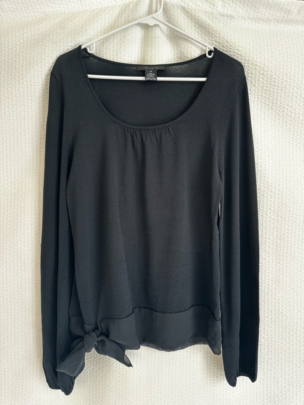 The Limited Black Long Sleeve Blouse Silk Trim Tie Hem Top Size Medium
